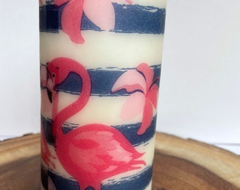 Vela de flamencos rosas. Vela decoupage sin aroma.