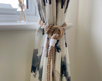 Alzapaños de cortina de yute y algodón hechos a mano: decoración bohemia natural