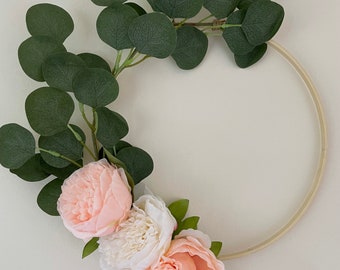 Corona floral grande, corona de aro floral, corona para boda, corona para habitación de bebé