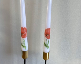 Vela cónica decoupage de amapola. Juego de 2 velas