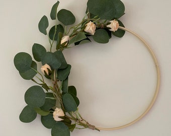 Corona de rosas, corona floral de aro, corona para boda, corona para habitación de bebé