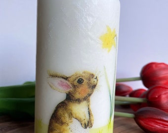 Vela decoupage de conejos.Vela sin aroma.
