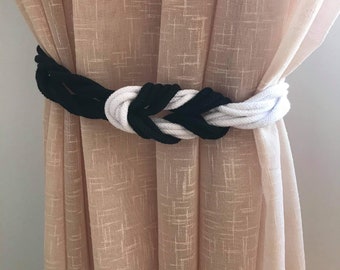 Alzapaños de cortina de cuerda de algodón blanco y negro