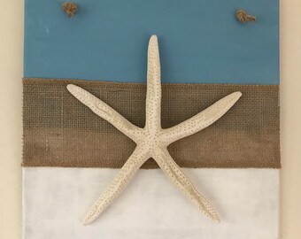 Estrella de dedo costera para colgar en la pared: decoración tropical blanca y azul
