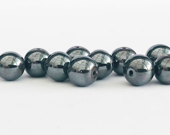 8 mm Round Non-Magnetic Black Synthetic Hematite Beads. 30 pieces.