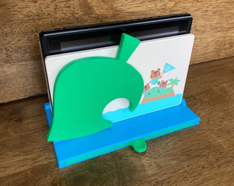 Nintendo Switch Game Holder, Animal Crossing Leaf Dock Stand, New Horizons Blue, Green Edition