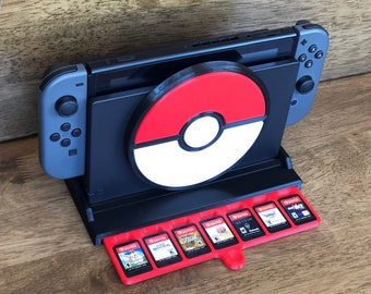 Nintendo Switch Game Holder, Pokemon Pokeball Dock Stand, Red Tray