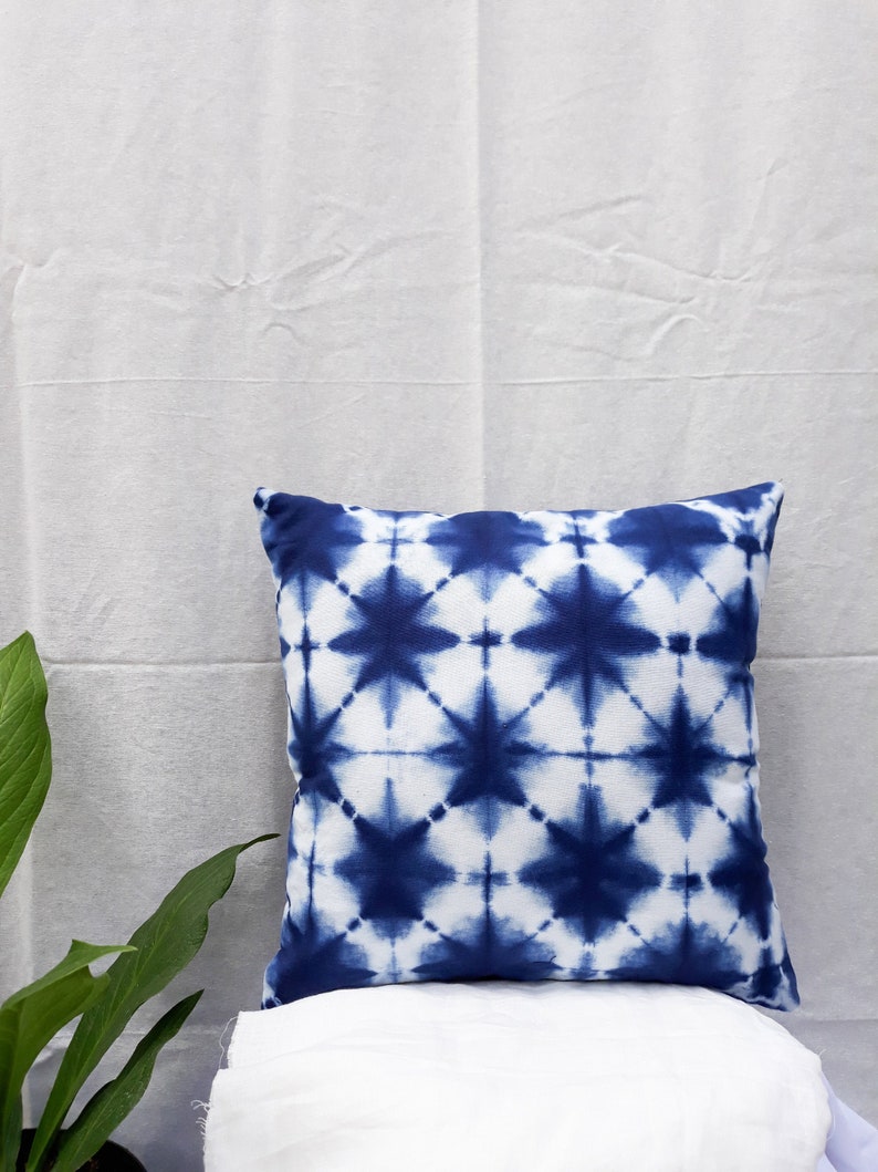 Shibori Indigo Decorative Pillow Cover Mudcloth Style Cushion Etsy