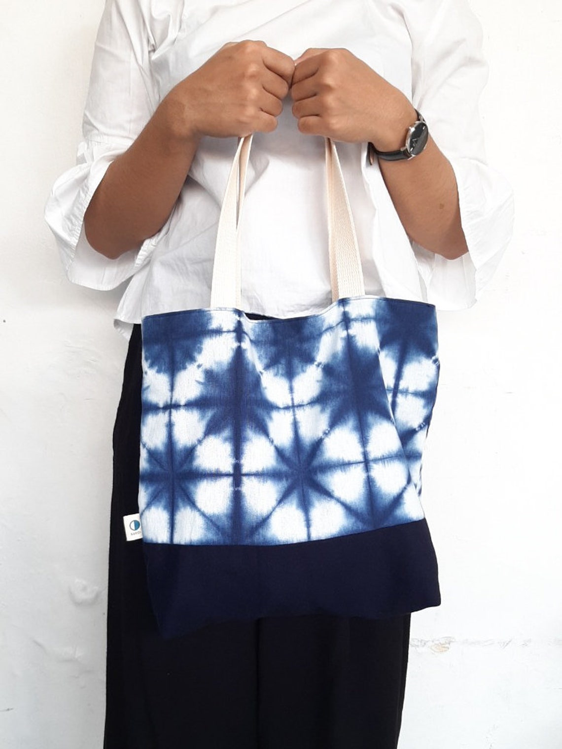 Shibori Tote Bag Shibori Market Bag Shibori Indigo Tote Bag Etsy