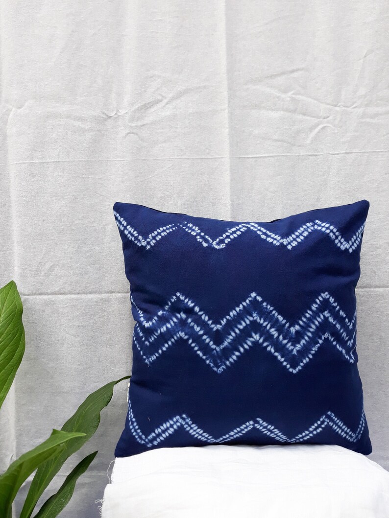 Shibori Indigo Decorative Pillow Cover Mudcloth Style Cushion Etsy