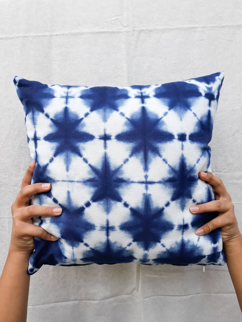 Shibori Indigo Decorative Pillow Cover Mudcloth Style Cushion Etsy