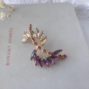 Antique gilt diamante brooch ~ beautiful sparkling faceted faux amethyst & clear rhinestone brooch ~ trombone clasp ~ vintage jewellery