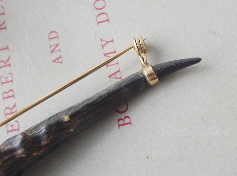 pin /& safety clip ~ vintage jewellery ~ gamekeeper gift ~ genuine antler Vintage brooch ~ tiny deer antler brooch with rolled gold setting