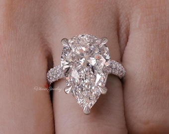Moissaniet verlovingsring peer 14k witgouden grote solitaire trouwring 10 kt