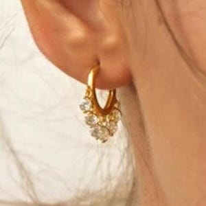 diamond hoop earrings,14k solid gold hoop earrings with charm•small gold hoops•natural diamond dangle earrings•mini charm hoop earrings