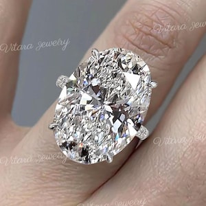 16 CT Oval cut Moissanite engagement ring,white gold Hidden Halo cathedral ring set solitaire big large oval engagement ring,wedding ring