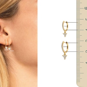 diamond huggie hoop earrings with charm,solid gold hoops•Real diamond drop dangle•charm hoop earrings•small tiny gold hoops•diamond earrings