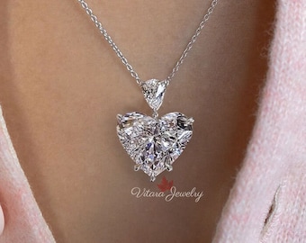 Collar con colgante de moissanita en forma de corazón, chapado en oro de 24 quilates, estilo solitario.