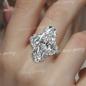7.2 TW 3石オーバルモアッサナイト婚約指輪セレブスタイルエポレット&大きな細長いオーバルカットモアッサナイトビッグダイヤモンド結婚指輪