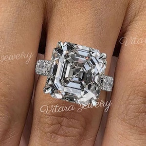 9 ct Großer Asscher Moissanit Verlobungsring,breites Band,einzigartiger Promi-Stil
