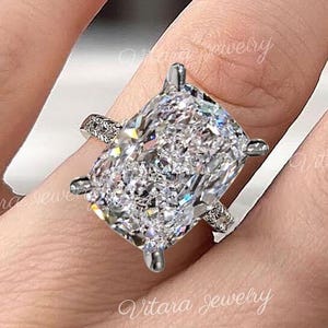 10 CT Cushion cut Moissanite engagement ring,big elongated cushion crushed ice moissanite,hidden halo pave claw prong,celebrity wedding ring