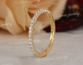 micro pave wedding band,3/4 Eternity Ring•solid 14k Gold•1.6 mm Thin•moissanite wedding band•lab diamond•dainty•simple•stacking ring•women