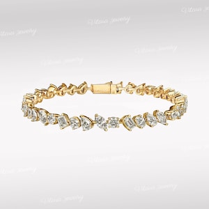 Multi shape Moissanite tennis bracelet,10k/14k solid yellow,rose,white gold tennis bracelet,moissanite bracelet,lab diamond tennis bracelet