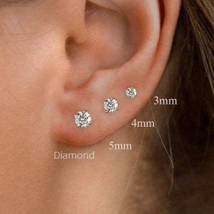 Round Moissanite Earrings,18k/14k Gold,solitaire,3mm,4mm,5mm,moissanite stud earrings,screw back/push back,Wedding Earrings,Anniversary Gift