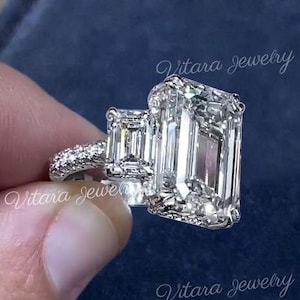 8 CT 3 stone Emerald cut ring,celebrity style Emerald cut engagement ring,large three stone moissanite,cocktail statement,wedding ring