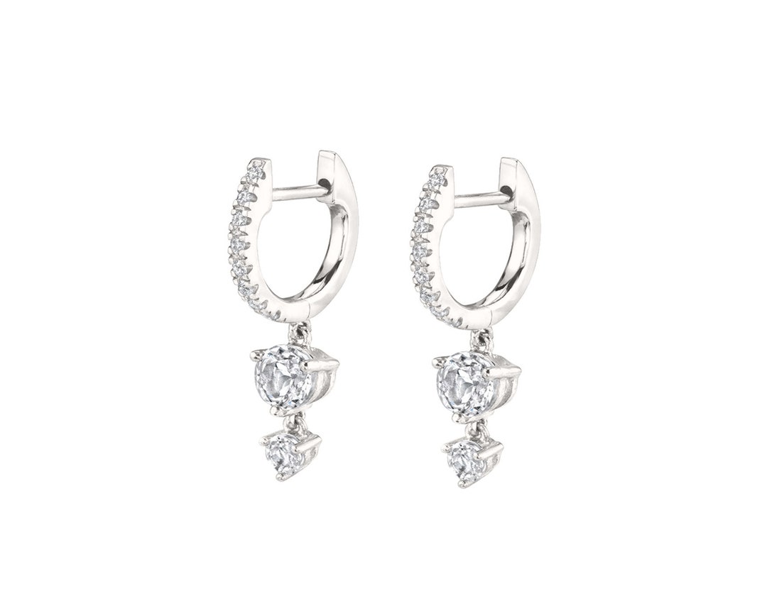 Buy Small Diamond Hoop Earrings With Charm 14k Solid Gold Natural