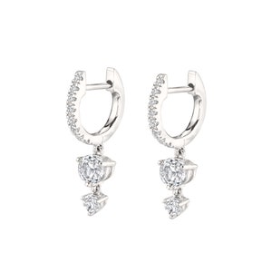 Small diamond hoop earrings with charm 14k solid gold Natural diamond Drop Dangle huggie hoop earrings diamond huggies tiny hoop earrings