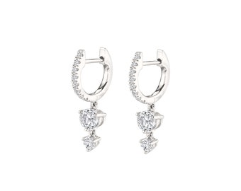 Small diamond hoop earrings with charm 14k solid gold Natural diamond Drop Dangle huggie hoop earrings diamond huggies tiny hoop earrings
