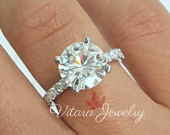 4 CT round cut moissanite engagement ring,unique hidden halo solitaire ring•18k/14k white gold diamond wedding ring•women•promise Ring•her