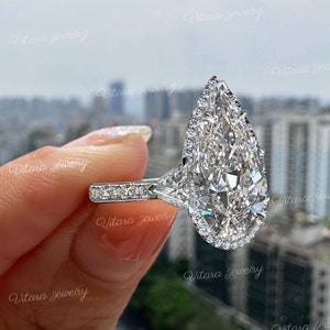 9 CT Large pear shaped engagement ring,Three stone crushed ice moissanite pear halo,trillion&big teardrop ring,pear moissanite wedding ring