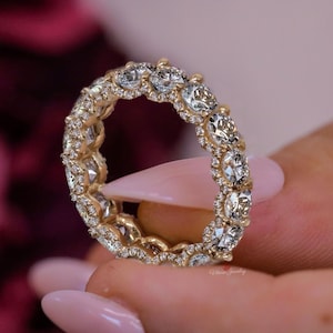 Moissanite Eternity Womens Wedding Band 14k Yellow Gold Unique Full Eternity Ring Matching stackable Bridal Jewelry Anniversary Gift