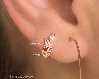 14K Gold Diamond Huggie Hoop Cartilage Earring