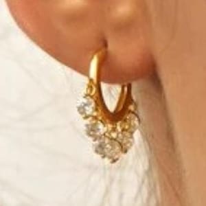 14k gold hoop earrings with charm•diamond hoop earrings•solid gold hoops•Natural diamond•dangle earrings•mini•small•charm hoop earrings