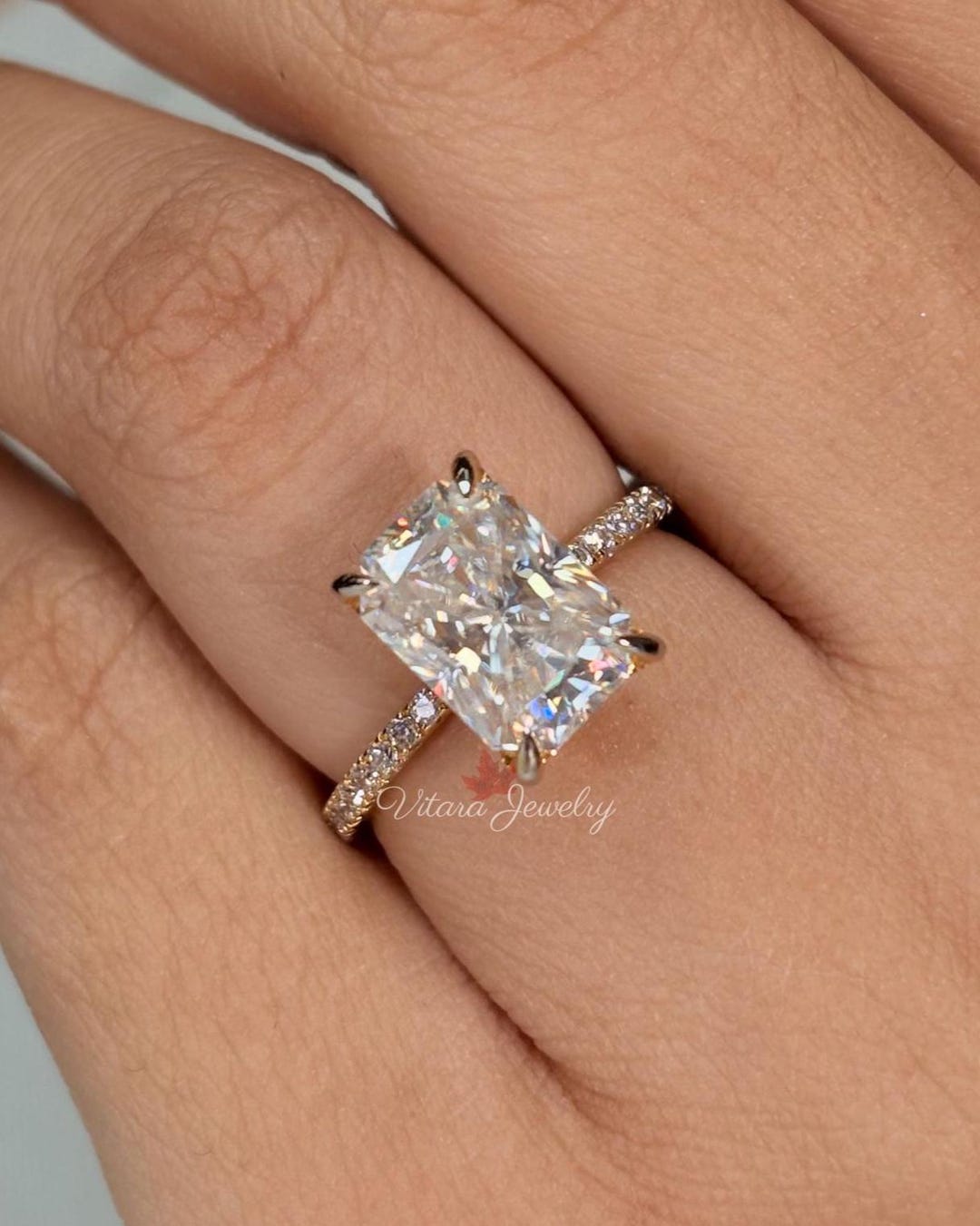 3 CT Radiant Cut Moissanite Engagement Ring 14k Gold Solitaire Wedding ...