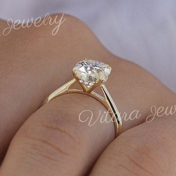 2.5 CT oval moissanite engagement ring,hidden halo Cathedral ring,solitaire oval cut moissanite,unique,yellow,white,rose gold,wedding ring