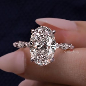 Ovale Moissaniet verlovingsring 14k witgoud 4 CT Solitaire halve eeuwigheid bruiloft vrouwen sieraden uniek art deco cadeau voor haar