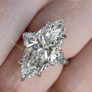 Marquise Moissanite Engagement Ring 14k White Gold Three Stone Cocktail Wedding 7.5 CT Bridal Jewelry Anniversary Gift For Women