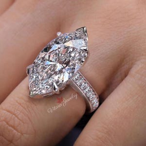 Anillo de compromiso de moissanita en forma de marquesa, oro blanco de 14 k, solitario de 8 quilates, anillo de bodas para mujer, oro, catedral, diamante, regalo de aniversario de cóctel