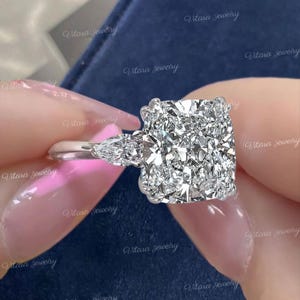 12 CT Large square Cushion cut moissanite engagement ring,pear&cushion moissanite three stone ring,Knife edge,celebrity style wedding ring