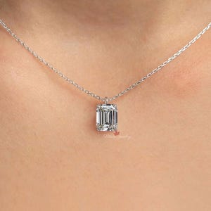 Solitaire moissanite Pendant necklace,18k/14k solid Gold chain Necklace, Emerald cut pendant moissanite necklace,Dainty layering necklace