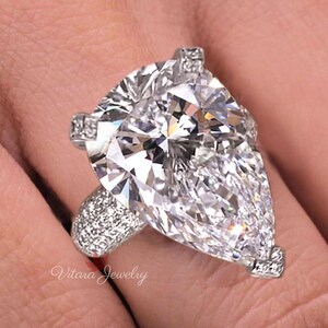 10.5CT large Moissanite Pear shaped engagement ring,unique celebrity style,big huge pear cut moissanite,wide cocktail statement wedding ring
