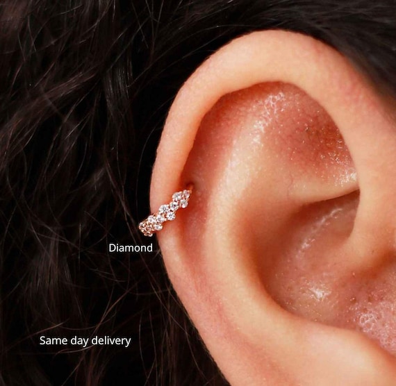 Diamond Helix Hoop helix Earringcartilage Hoopsolid Gold Huggieshelix Piercingnatural Diamond Huggiesdiamond Hoopscartilage Earring Etsy