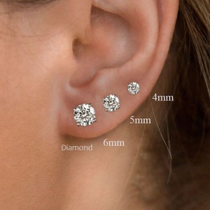 Moissanite stud earrings,4mm,5mm,6mm stud earrings,Moissanite earrings,screw back solitaire earrings,lab diamond studs,Wedding Earrings,14k