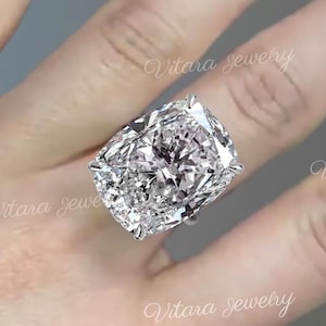 16 CT cushion cut moissanite engagement ring,unique celebrity style huge big large elongated cushion solitaire cathedral ring,wedding ring