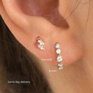 diamond hoop earrings,huggie hoop earrings•Real diamond huggies•10k/14k solid gold huggie earrings•cartilage hoop•mini•small hoop earrings