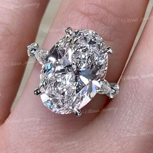 8 CT Large oval moissanite engagement ring,Luxury celebrity style,side marquise&big oval cut solitaire,unique diamond cocktail wedding ring